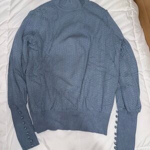 Women's Blue Knit Button-Cuff Sweater